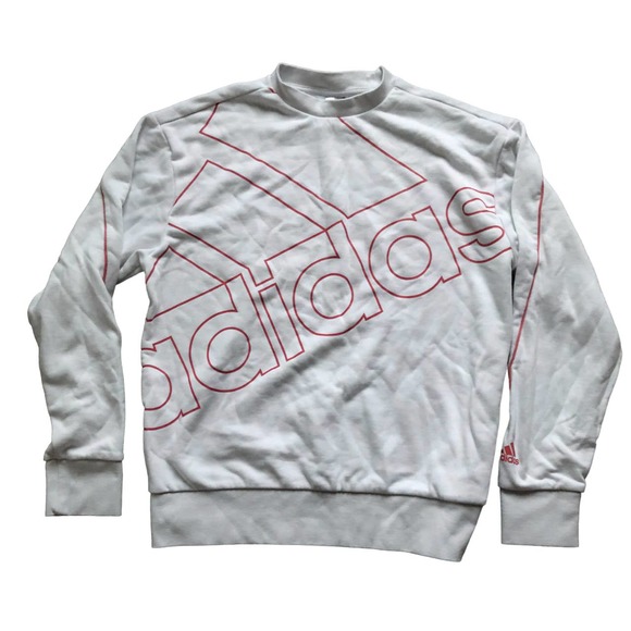 adidas Women's White Essentials Giant Logo Brand Love Pullover Sweatshirt - Picture 3 of 9